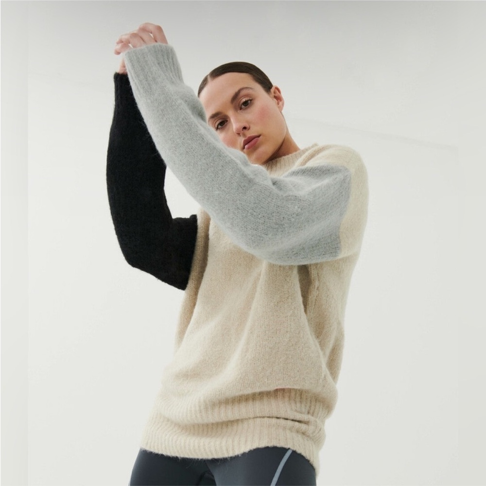 P.E. Nation League Knit Sweater Grey Black Cream Colorblock Wool Alpaca Blend S
